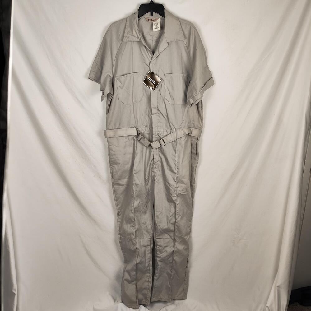 Walls Coveralls Mens 48 Tall Gray Short Sleeve Mechanic Workwear Belted Jumpsuit